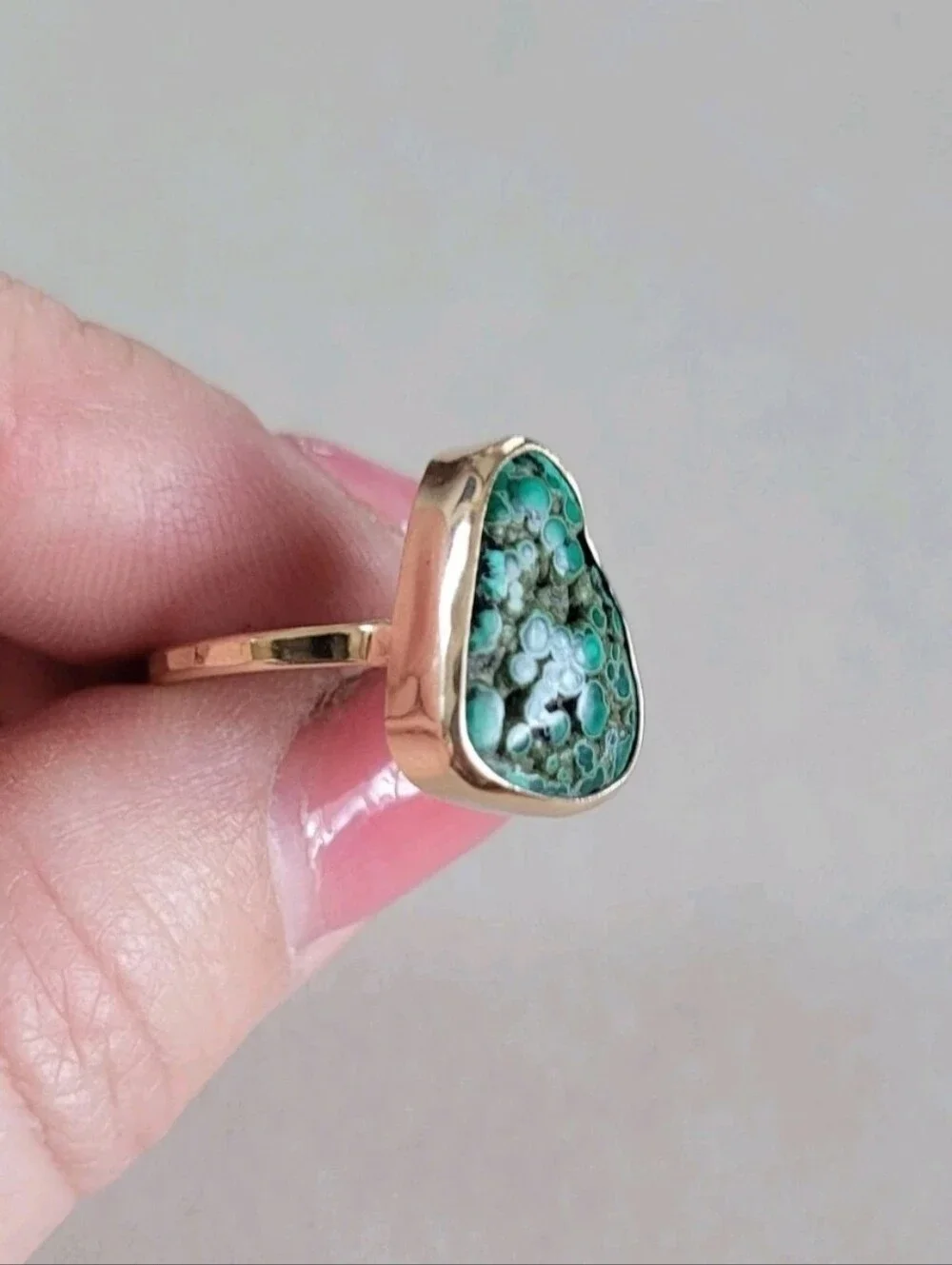 Melissa Joy Manning 14K Gold Botryoidal Malachite Ring MJM Size 6.5 / 7
